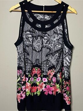 Zac & Rachel Sleeveless Floral Paisley Halter Women XL Black Red Casual Resort